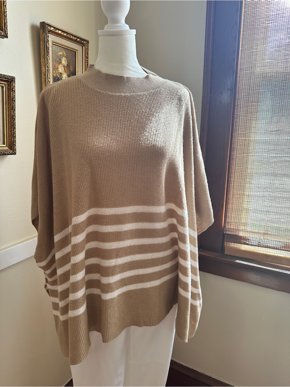 J.Crew Striped Cotton Blend Poncho Sweater | One Size | Coastal Grandmother